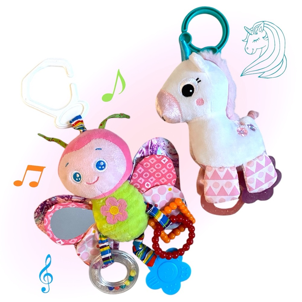 Baby Girl Rattle Clip Hanging Car Seat Stroller Toys 2-Piece Bundle (3M+)